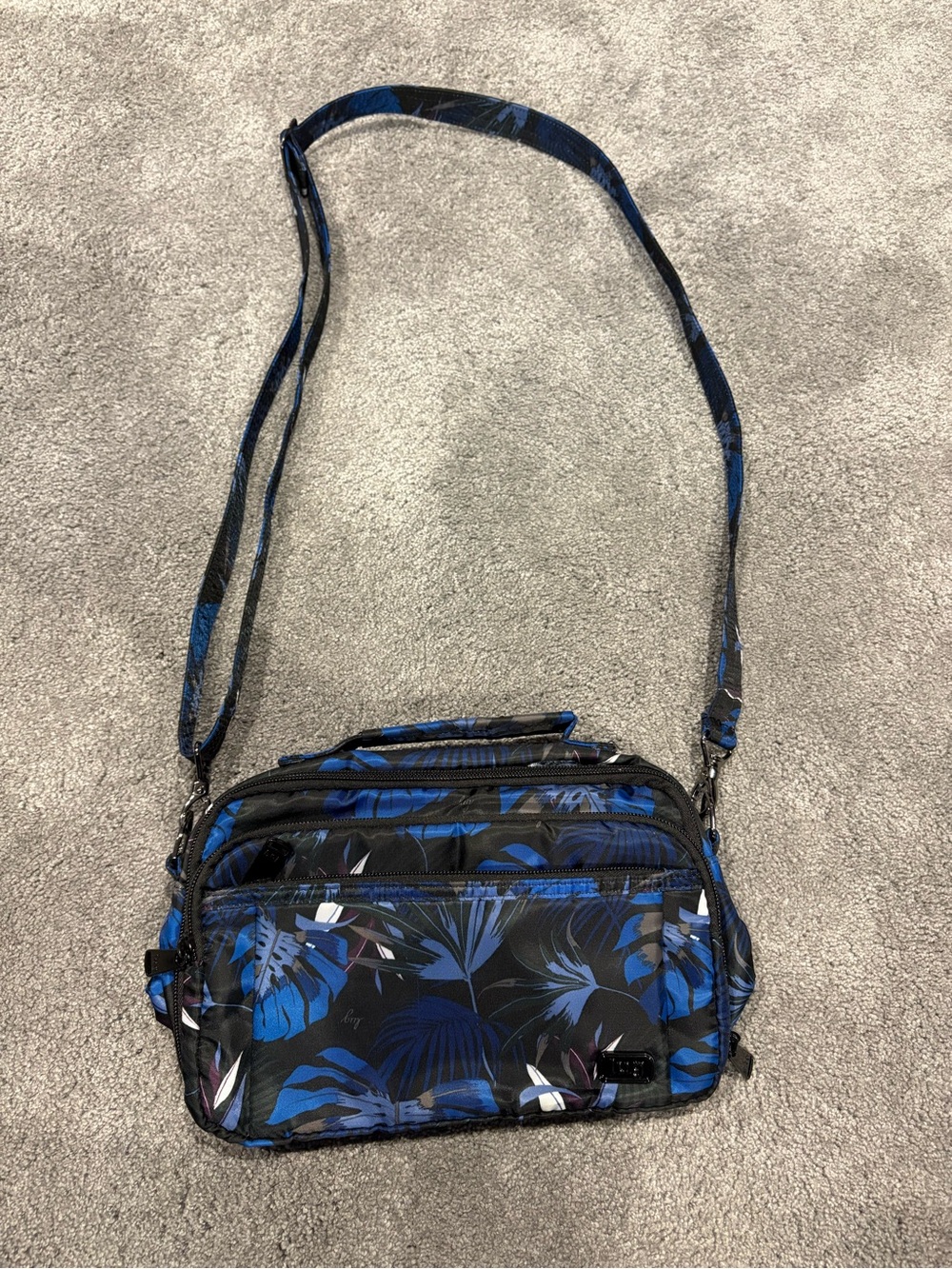 Lug Tropical Palm Leaves Print Crossbody Bag - Black and Blue
